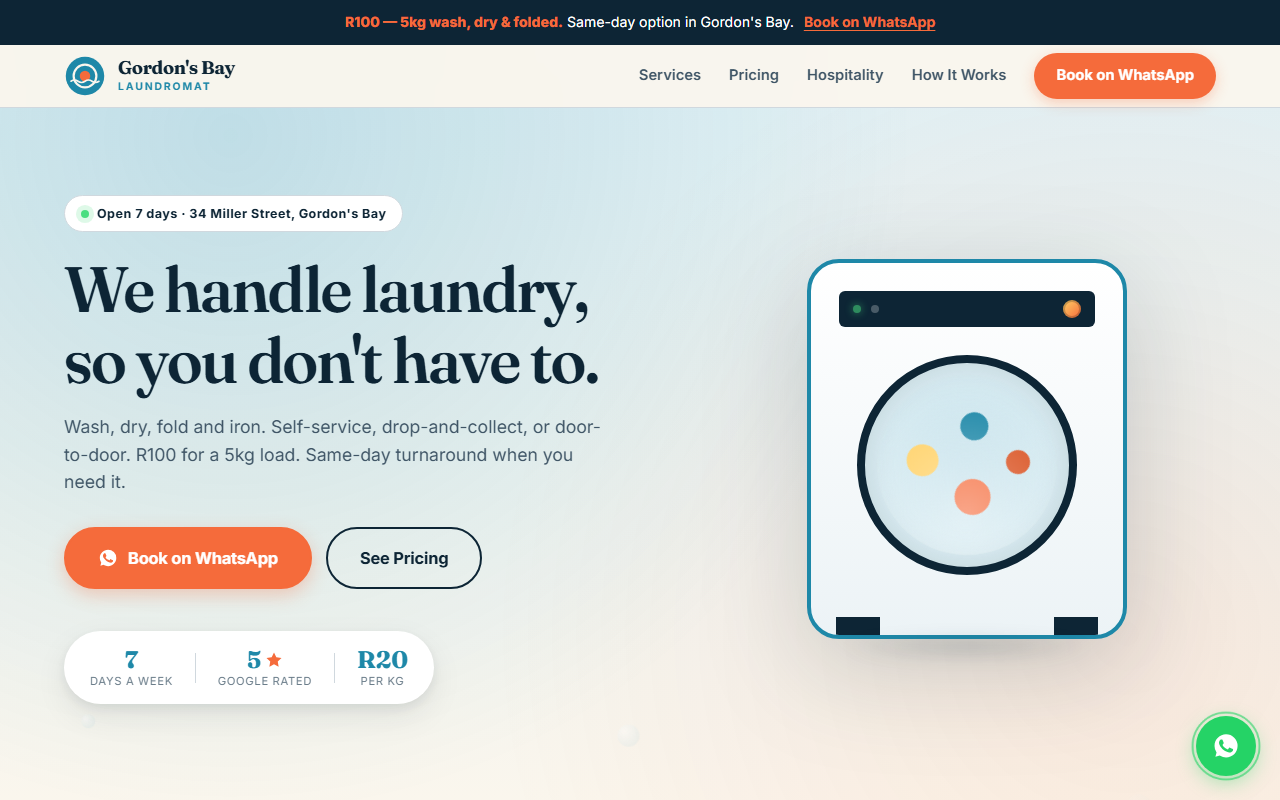 Gordon's Bay Laundromat website preview