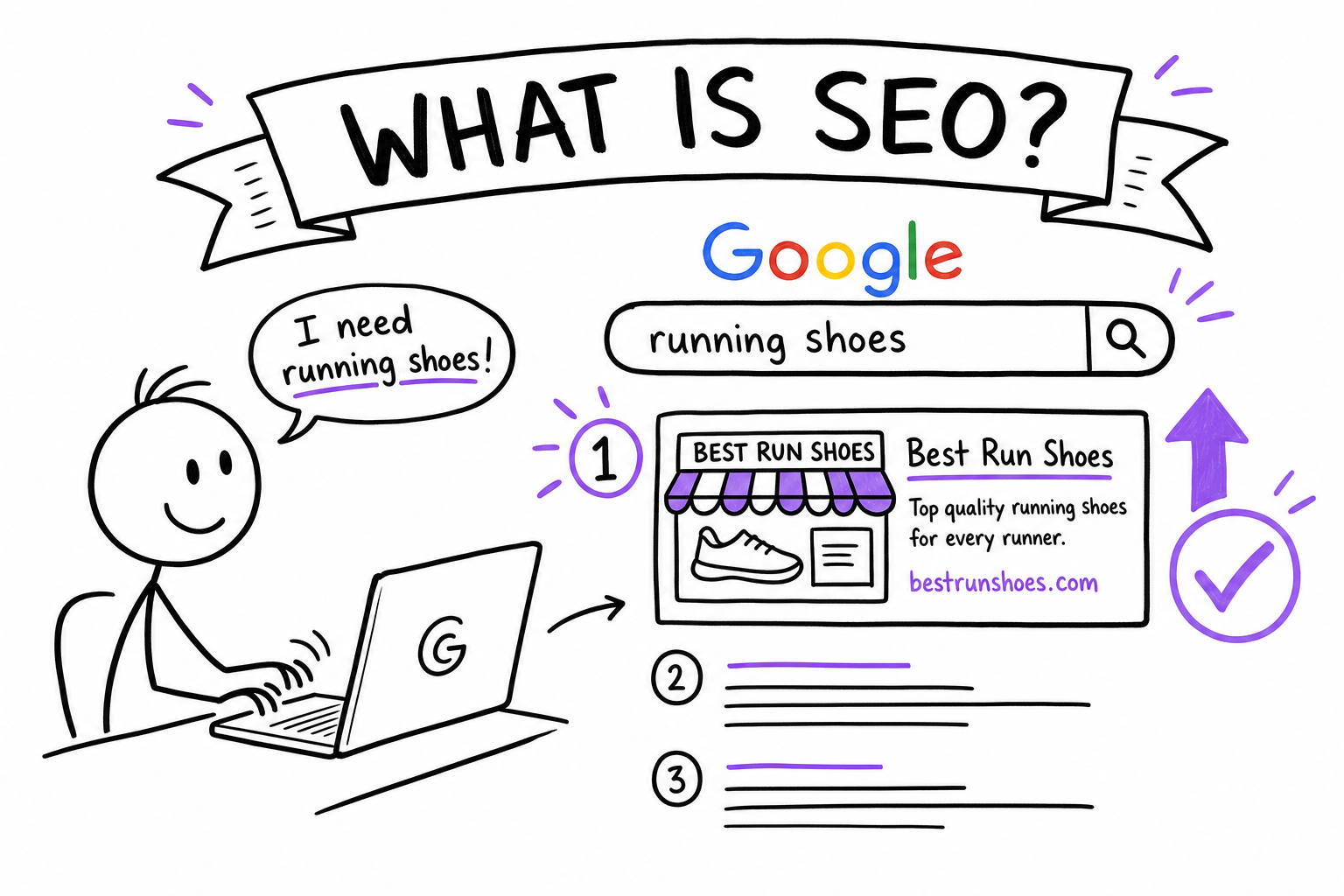 What is SEO — searching Google and a business appearing at the top